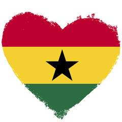 Ghana flag in heart shape isolated on transparent background.