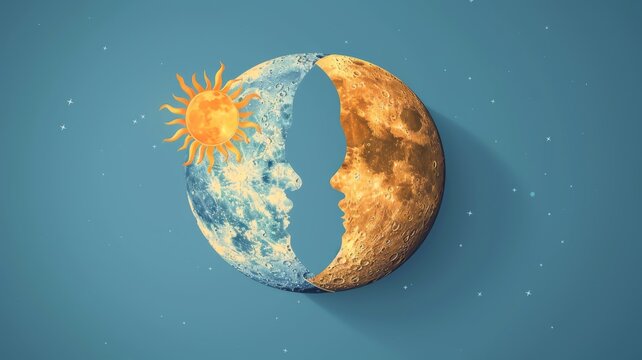 Sun and moon, illustrating day and night skin care routines