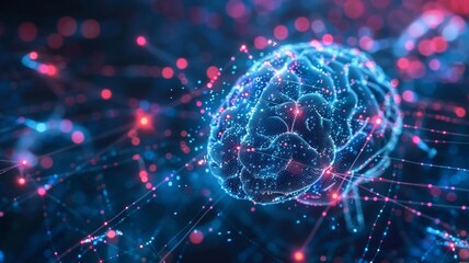 Obraz premium A brain neuron network, pulsating with electric digital signals