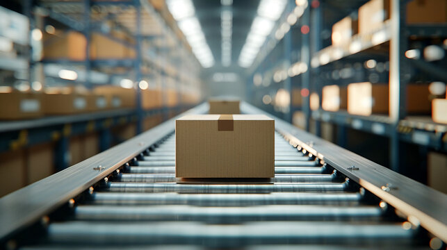 Conveyorfilled cardboard boxes primed for distribution highlighting the seamless flow of goods in logistics , digital photography
