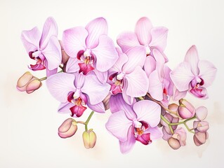 A painting of a bunch of pink orchids