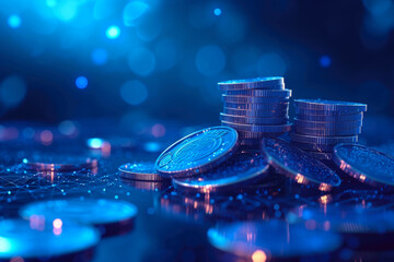 Fototapeta na wymiar Crypto Coins Cascade: Abstract Financial Background