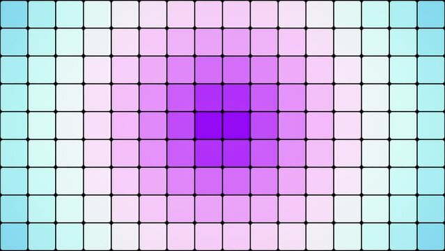 Wand aus leuchtenden quadratischen Elementen mit endlosem Farbwechsel in wei&szlig; und violett und blau