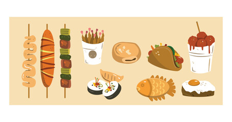 Set of colorful fast food cartoon icons. Isolated vector.
- eps 10