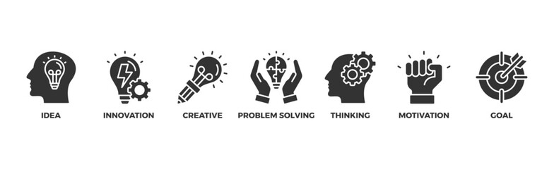 Creativity banner web icon illustration concept with icon of idea, innovation, creative, problem solving, thinking, motivation, goal