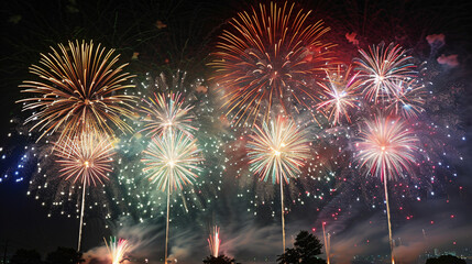 Vibrant Fireworks Bursting in the Night Sky