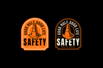 safety cone traffic sign badge logo design for automotive, garage, adventure and racing