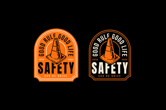 safety cone traffic sign badge logo design for automotive, garage, adventure and racing
