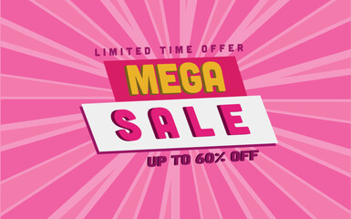 Up to 60% off, template with pink background to use in promotions and product sales
