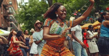 Juneteenth Freedom Day Celebration dance. African American people black lives matter. Juneteenth and african liberation day.  - obrazy, fototapety, plakaty