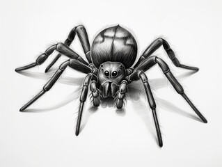 A black spider is drawn in black and white