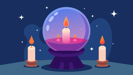  A large crystal ball illuminated by flickering candles signifies the clairvoyant abilities of the shaman and their connection to the spirit - obrazy, fototapety, plakaty