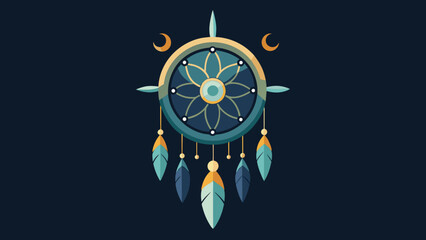  A detailed image of a dreamcatcher shows a crescent moon charm in the center radiating a sense of protection and guidance during the night. - obrazy, fototapety, plakaty