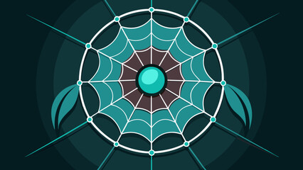  An extreme closeup of a dreamcatchers web reveals a small dreamcatcher charm in the center with a turquoise stone invoking feelings of - obrazy, fototapety, plakaty