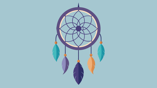  A detailed image of a dreamcatcher symbolizes healing and protection with a feather hanging down from each of its woven strands symbolizing