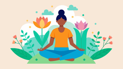  A person sitting in a peaceful garden surrounded by plants and flowers with the text Holistic Wellness through Connecting with Nature