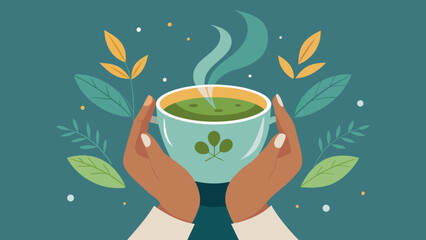  A closeup of a persons hands holding a cup of herbal tea highlighting the holistic approach to wellness through natural remedies. - obrazy, fototapety, plakaty