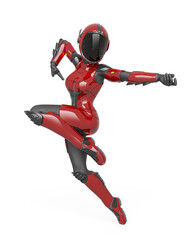 space girl in a new sci-fi suit on a jump fight pose