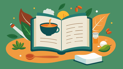  A traditional recipe book open to a page filled with handdrawn illustrations and instructions for preparing a natural remedy.
