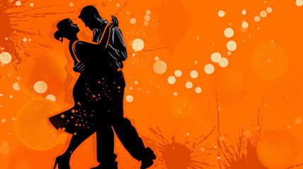 Casal dançando com cores laranja - Ilustração