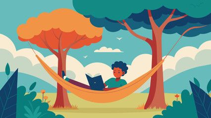 Obraz na płótnie Canvas A person lying in a hammock under the shade of a large tree reading a book on natural healing and selfcare emphasizing the importance of taking