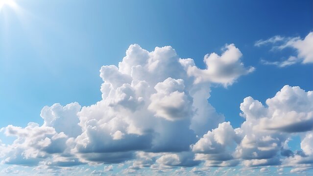 Beautiful Blue Sky with Fluffy Clouds on a Sunny Summer Day