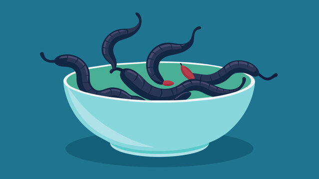  A closeup of a bowl filled with leeches used in traditional leech therapy for improving flow.