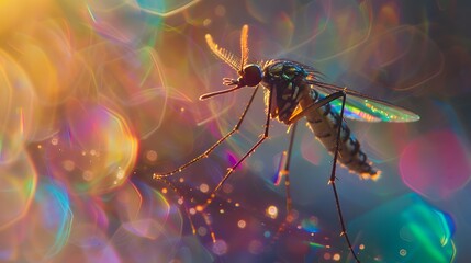 Blue dragonfly with green wings flying in nature