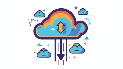 Cloud computing with arrow download block style ico