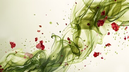 Red and Green Peppers Amid Floral Grunge Design with Pink Butterfly and Watercolor Elements