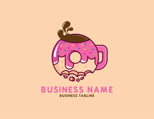 Donut Cafe Logo Vector Illustration Of Donut Mixed With Coffee Mug Unique Idea