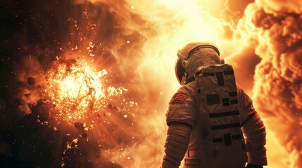 astronaut observing the explosion of a star in space