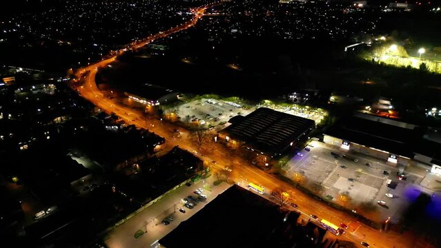 Time Lapse Night Aerial Footage of Illuminated Central Cambridge City of England UK