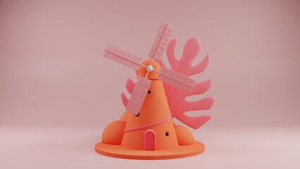 Whimsical Windmill: Coral Charm in Pastel Pink