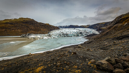 Obraz premium The Solheimasandi glacier in Reykjavik, Iceland in 2024