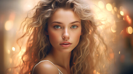 A stunning beauty portrait with soft focus, emphasizing delicate features and skin luminosity.
