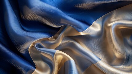 Deep blue silk fabric paired with gradient light gold. Generated by artificial intelligence.