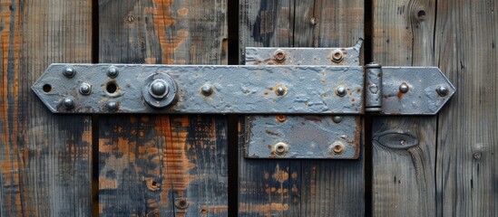 Steel hinge attached to wooden wall.