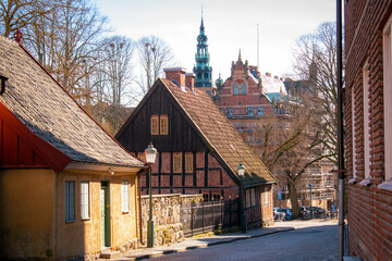 Lund old town, Scandinavian architecture. Old buildings near the campus grounds of Lund university...