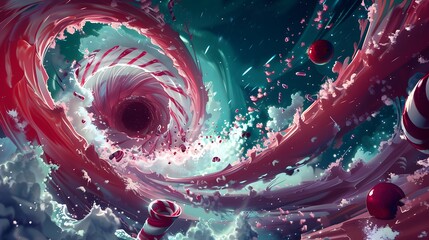 Swirling red and white fractals evoke a sense of cosmic energy - obrazy, fototapety, plakaty