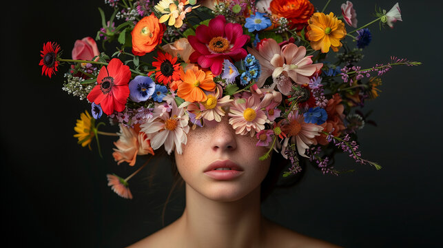 portrait of beautiful girl with flowers on head