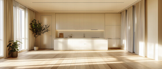 Sleek Modern Kitchen in White, Offering a Clean, Minimalist Design Aesthetic