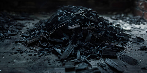 Stored black coal. The primary source of energy coals on the grill.AI Generative - obrazy, fototapety, plakaty