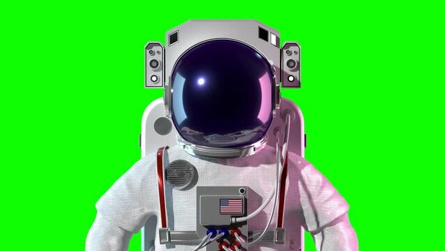Astronaut wearing space suit isolated on green background - close-up on head - 3D 4k animation (3840x2160px)