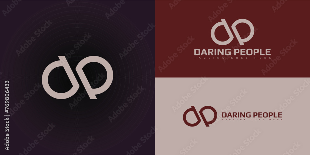 Poster abstract initial letter dp or pd logo in soft gold color isolated on multiple brown background color