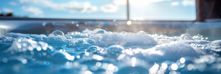 Therapeutic effect of jacuzzi bubbles background on a bright day - obrazy, fototapety, plakaty