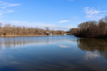 The beautiful lake in the countryside on a sunny day.