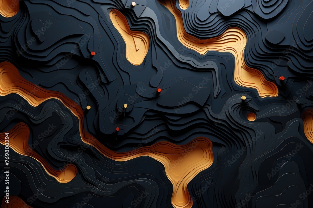 Aufkleber black and gold abstract background with curves generative ai