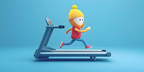 Fototapeta premium A Treadmill Character Pacing Determinedly Towards Their Goals Conveying the Essence of Cardio and Personal Growth