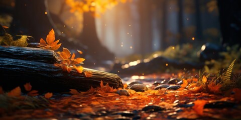 Autumn Forest Floor With Leaves and Rocks Generative AI